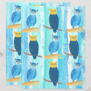 Chouettes bleues Abstraites Arbres Turquoise Papie