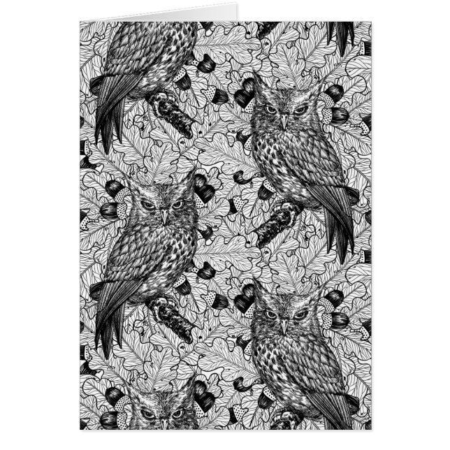 Chouettes dans le chêne, noir et blanc (Devant)