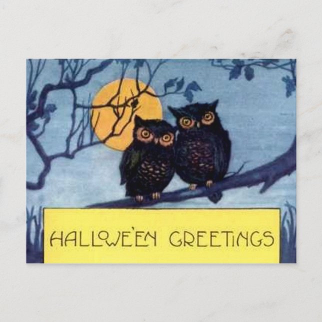 Chouettes dans une carte postale Halloween en arbr (Devant)
