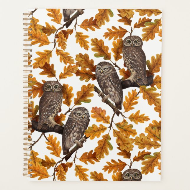 Chouettes d'automne sur coton blanc (Devant)