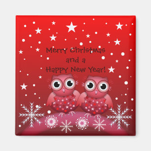 Chouettes de Noël mignonnes et aimant de texte per