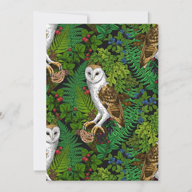 Chouettes, fougères, chênes et baies (Devant)