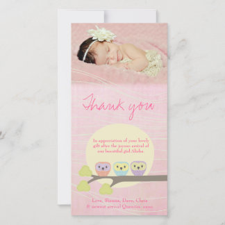 Chouettes mignonnes Merci rose bébé Carte photo