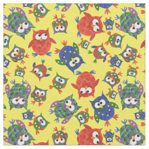 Chouettes mignonnes sur tissu jaune pour Customise
