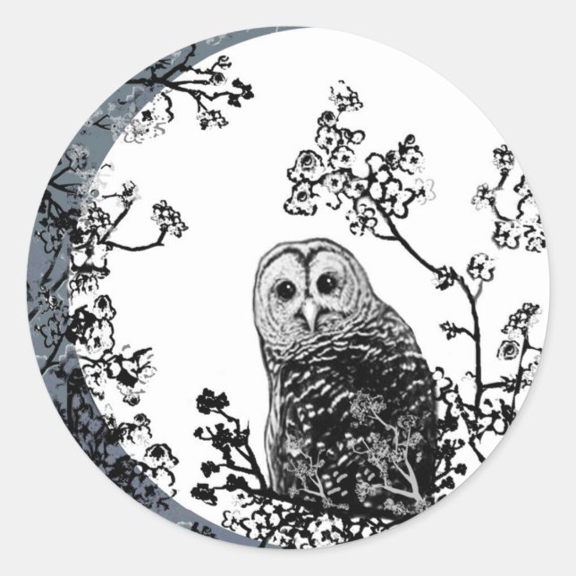Chouettes Oiseaux Nature Stickers Lune (Devant)