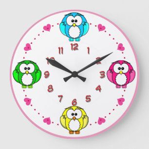 choux mignon horloge néon bleu, rose, vert, jaune