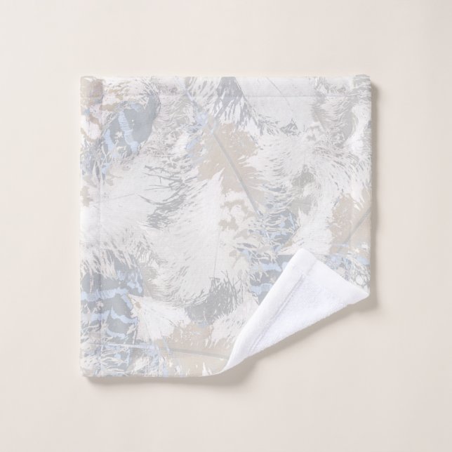 choux Plumes, gris, beige et bleu, oiseau, lumière (Gant de toilette)