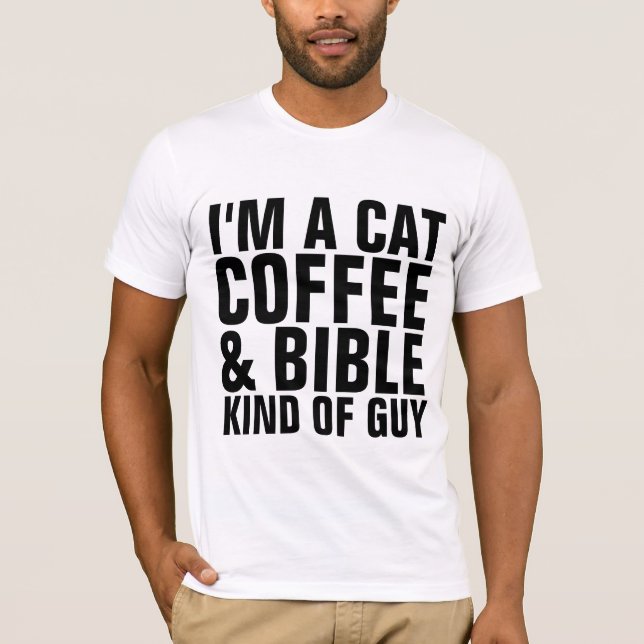 CHRÉTIEN CHAT T-SHIRTS POUR HOMMES, CAFÉ & BIBLE (Devant)