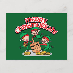 Chrismukkah carte de voeux avec elfes et dreidels