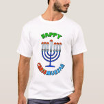 Chrismukkah Santa Hat Menorah T-shirt<br><div class="desc">Le terme "Chrismukkah" a commencé en 2003 dans une émission télévisée intitulée "The O.C." Il peut être interprété comme (1) le mélange de Noël et d'Hanoukka pendant la période des fêtes dans les maisons où l'un est juif et l'autre est de foi protestante chrétienne. C'est une façon de célébrer les...</div>