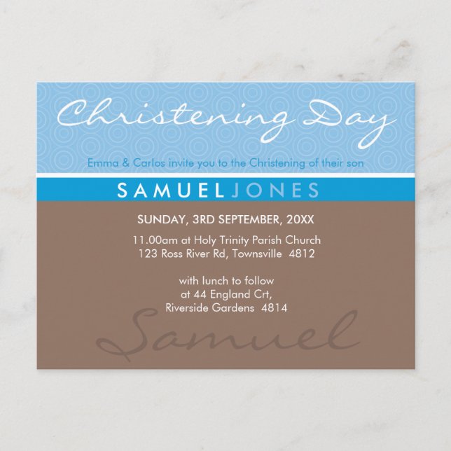 CHRISTENING INVITATION tout simplement super bleu  (Devant)