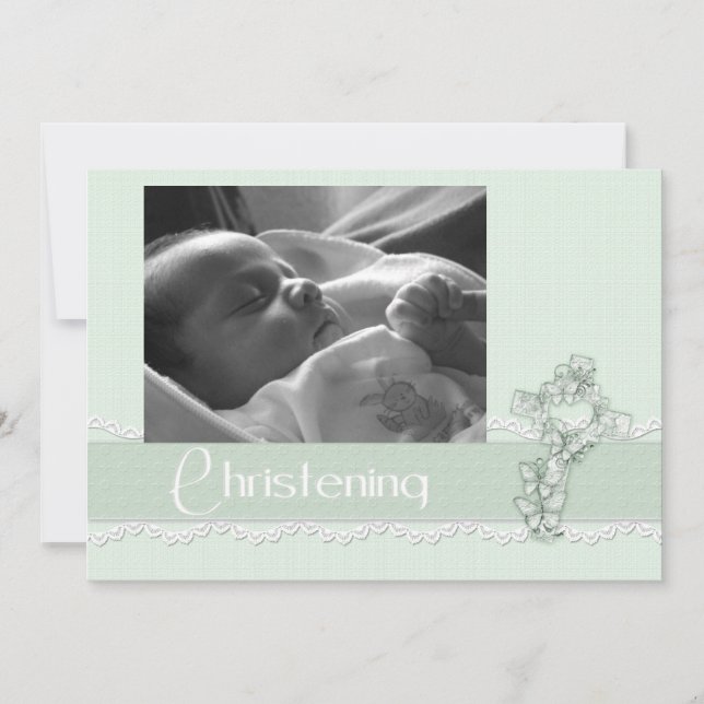 Christening Mint Green Invitation (Devant)