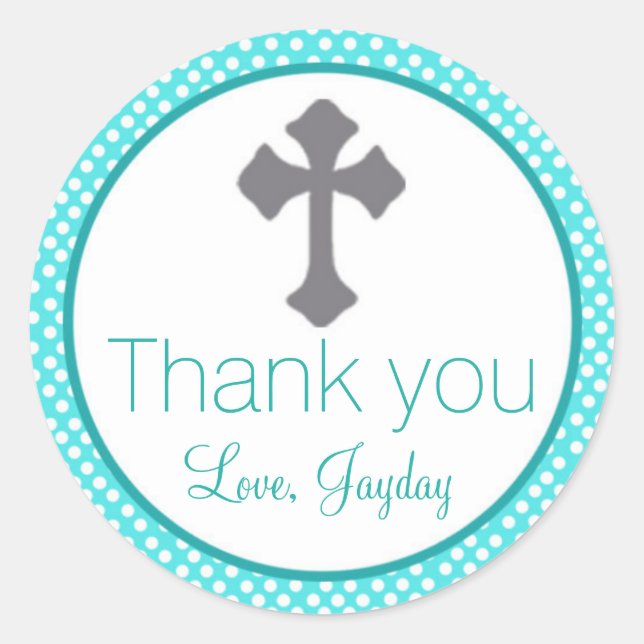 Christening Turquoise Étiquette Croix Baptême Favo (Devant)