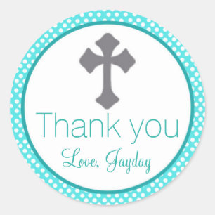 Christening Turquoise Étiquette Croix Baptême Favo