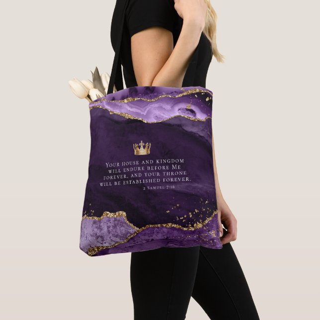 Christian Bible Verse Tote Bag Purple Gold Crown (De près)