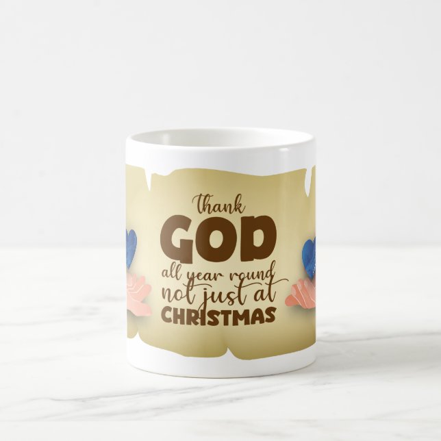 Christian Christmas Thank God blue heart Mug (Centre)