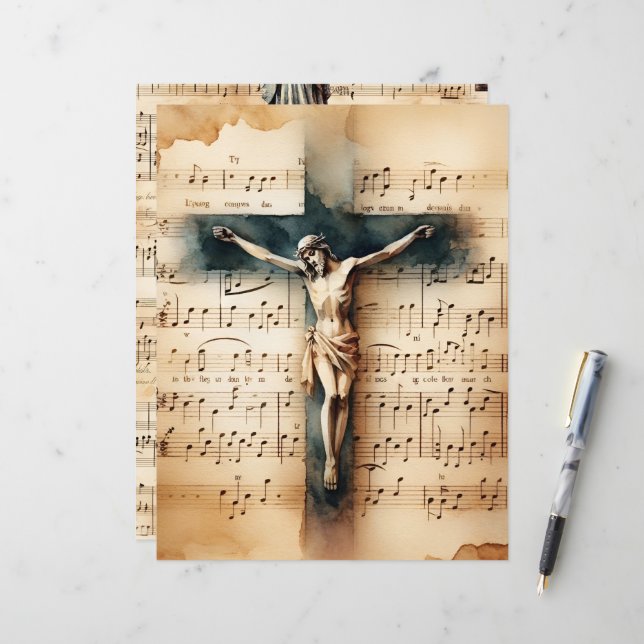 Christian Crucifix Vintage papier à scandale (Devant/Arrière en situation)