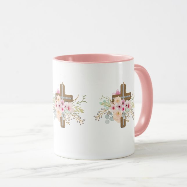 Christian Faith Floral Cross Mug AJOUTER LE TEXTE (Devant droit)