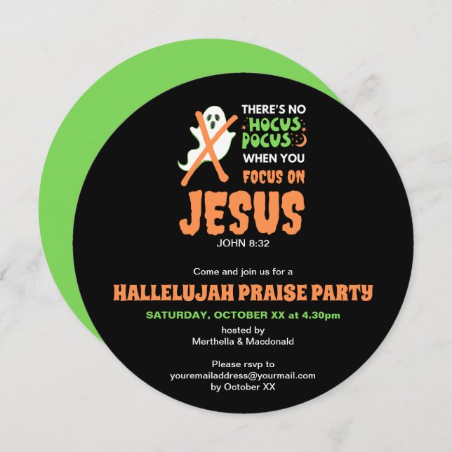 Christian Halloween NO HOCUS POCUS Invitation (Devant / Derrière)