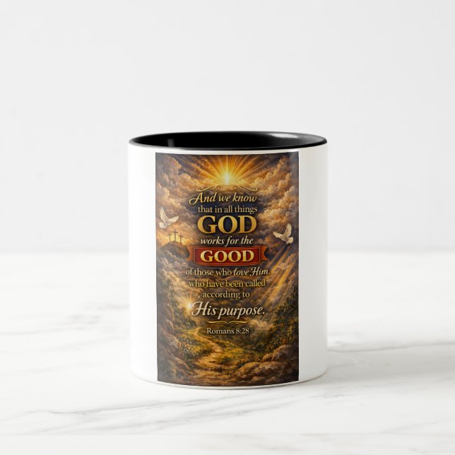 Christian Romans 8:28 Bible Verse Coffee Mug (Centre)