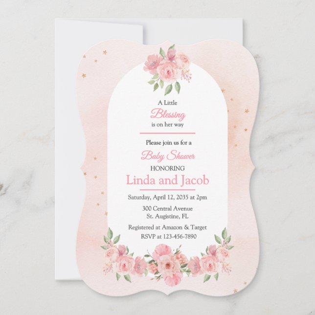 Christian Rose Floral Baby Girl Shower Invitation (Devant)