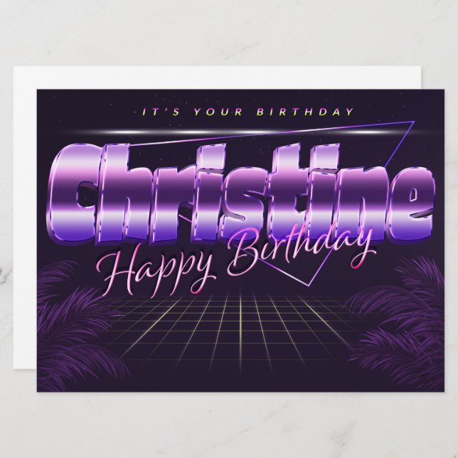 Christine prénom carte rétro lilas anniversaire (Devant / Derrière)