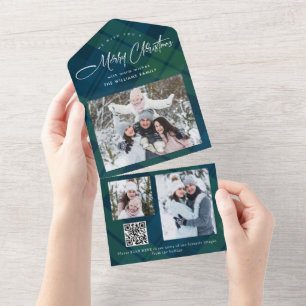 Christmas 3 Photo Grey Code QR Carte de vacances
