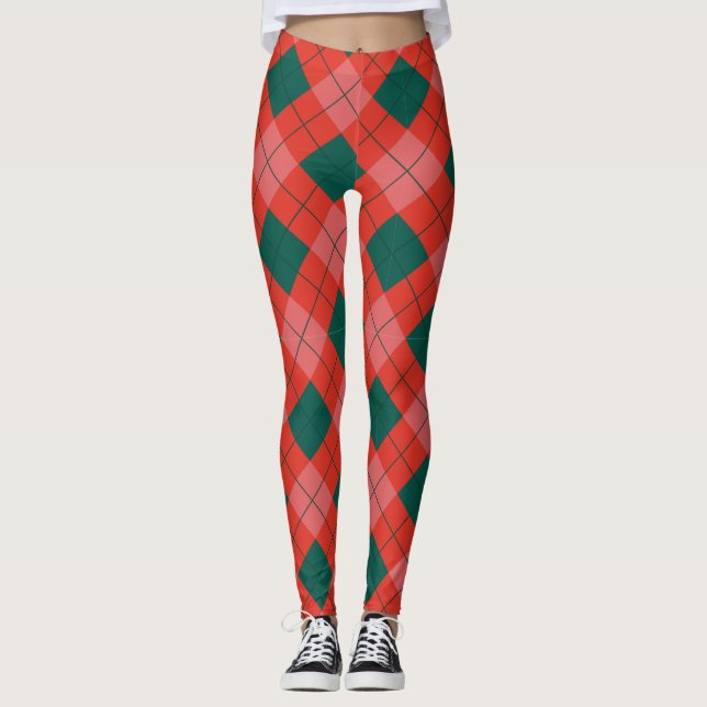 Christmas Argyle Plaid Leggings for Women (Devant)