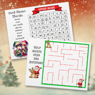 Christmas Attire Word Search et Maze pour les enfa