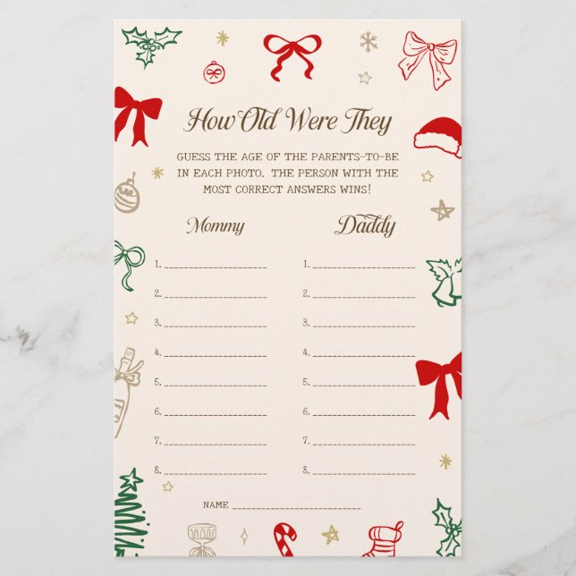 Christmas Baby Shower How Old Were They Game (Devant)