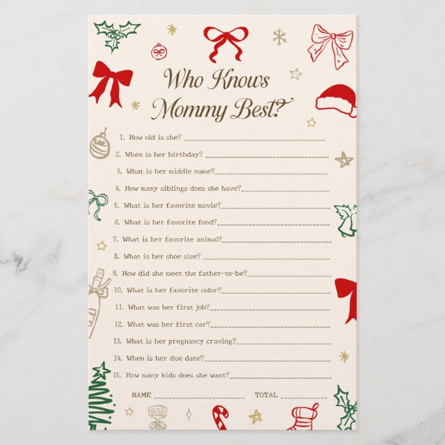 Christmas Baby Shower Who Knows the Mom Best Game (Devant)