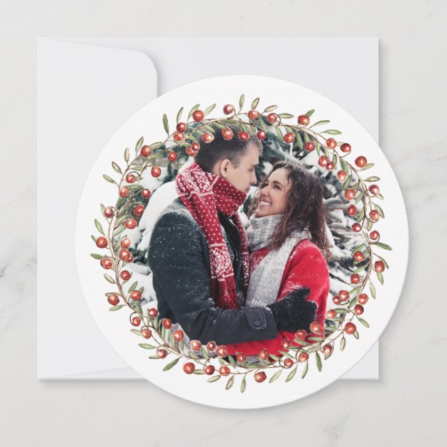Christmas Berry Wreath | Carte ronde (Devant)