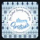 CHRISTMAS Blue Deer motif Sticker S personnalisé<br><div class="desc">Autocollant Joyeux carré personnalisable en bleu. Votre nom et message sur le beau motif de style Lapand en bleu avec arrière - plan transparent (ici arrière - plan bleu pâle). Vous pouvez facilement changer la couleur et le texte arrière - plans (police, taille, couleur et position) en cliquant sur le...</div>