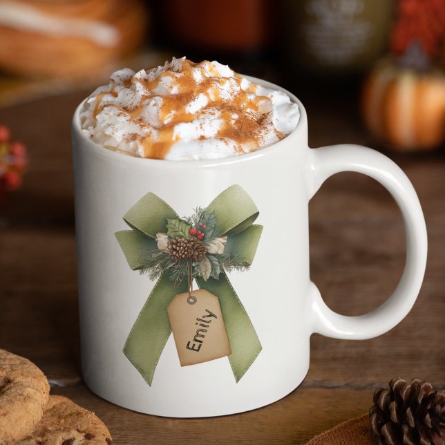 Christmas Bow Mug – Personalized Festive Name Mug (Créateur téléchargé)