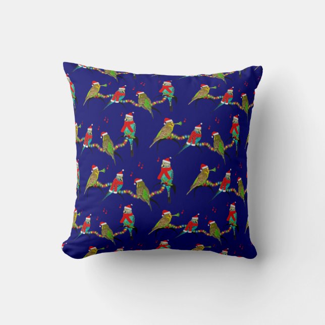 Christmas Budgie Frenzy Coussin (Marine) (Recto)