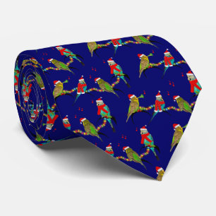 Christmas Budgie Frenzy Cravate (Navy)