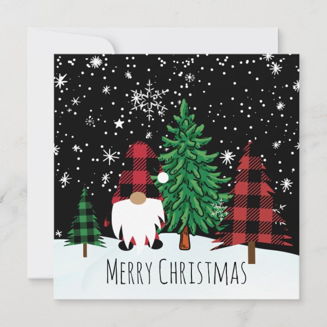 Christmas Buffalo Print Gnome Christmas Card (Devant)