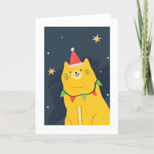 CHRISTMAS CAT À Santa Chapeau Carte de vacances pl