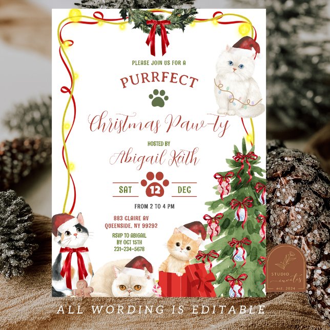 Christmas Cat Let's pawty Invitation (Créateur téléchargé)