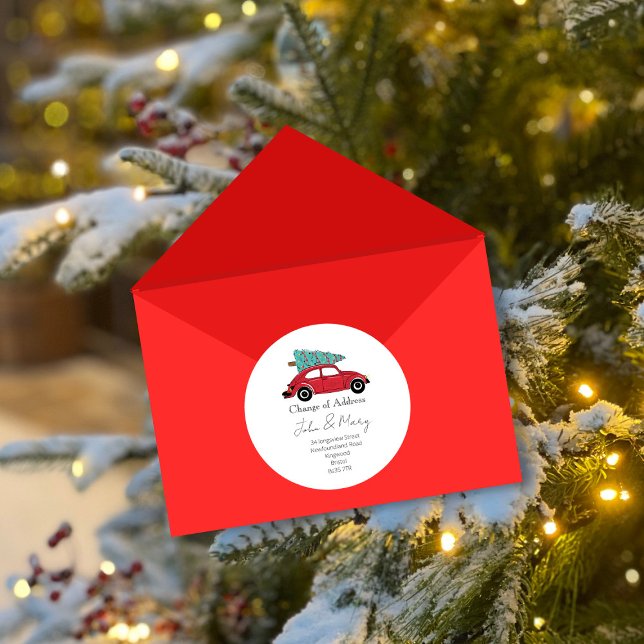 Christmas Change of Address Sticker | Red Car with (Créateur téléchargé)