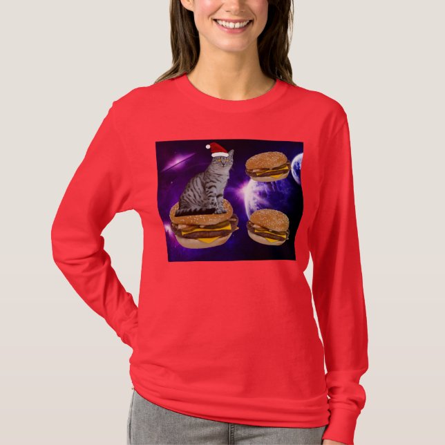 CHRISTMAS CHAT EN ESPACE AVEC T-shirt CHEESEBURGER (Devant)