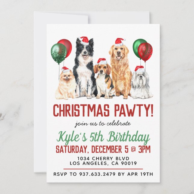 Christmas Chien Paw-ty Invitation d'anniversaire (Devant)