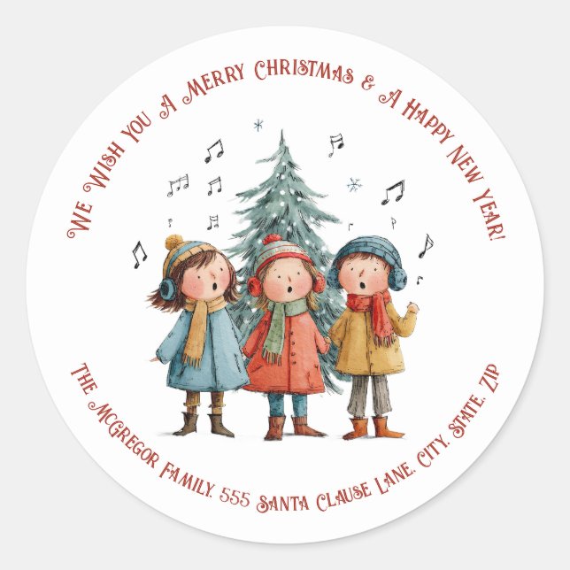 Christmas Children Singing Festive Holiday Sticker (Devant)