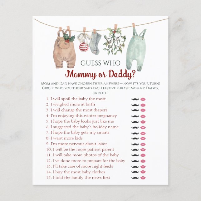 Christmas Clothes Guess Who Mom or Dad Game (Devant)