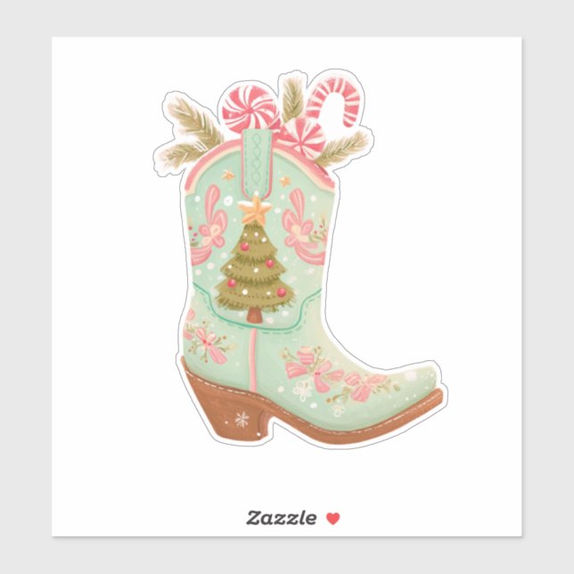 Christmas Cowboy Boot Sticker – Festive Western  (Feuille)