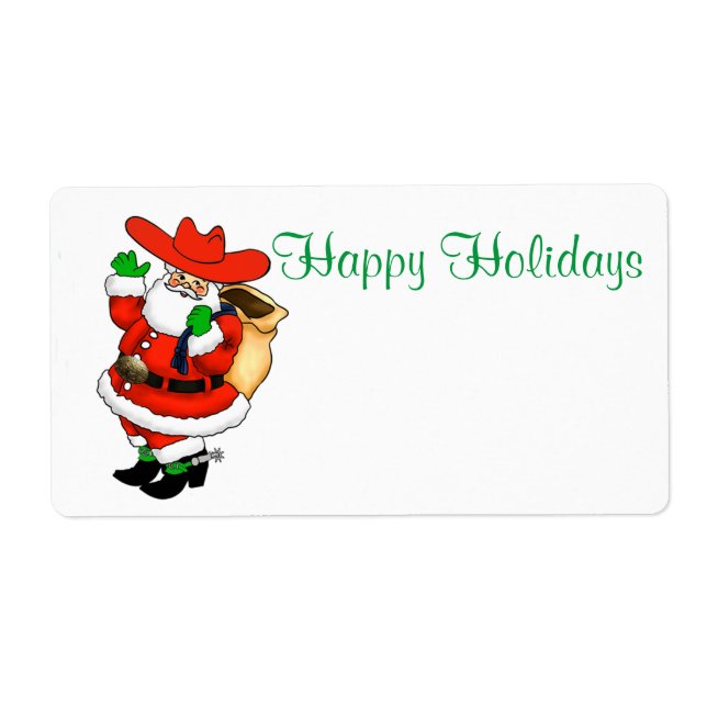 Christmas Cowboy Père Noël Étiquette Ou Nom Modèle (Devant)