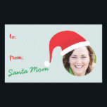 Christmas Crew Santa Hat Photo Holiday Étiquette c<br><div class="desc">Marquez vos cadeaux avec un autocollant léger et amusant qui vous met dans un chapeau de Père Noël. Pour que vos photos correspondent à l'espace nécessaire pour redimensionner ou rogner votre image à l'aide de l'outil "Modifier". Photographie � Shanna Russell Photographie,  San Antonio TX</div>