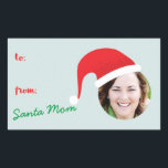 Christmas Crew Santa Hat Photo Holiday Étiquette c<br><div class="desc">Marquez vos cadeaux avec un autocollant léger et amusant qui vous met dans un chapeau de Père Noël. Pour que vos photos correspondent à l'espace nécessaire pour redimensionner ou rogner votre image à l'aide de l'outil "Modifier". Photographie � Shanna Russell Photographie,  San Antonio TX</div>