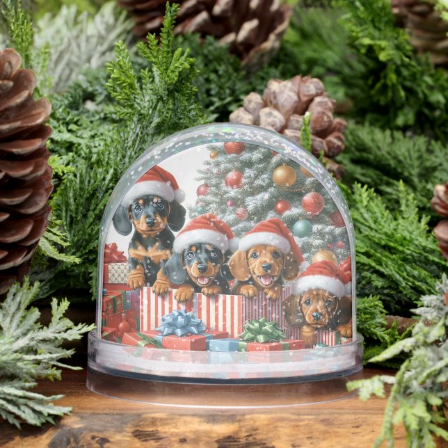 CHRISTMAS DACHSHUND PUPPIES SNOW GLOBE (Hiver)