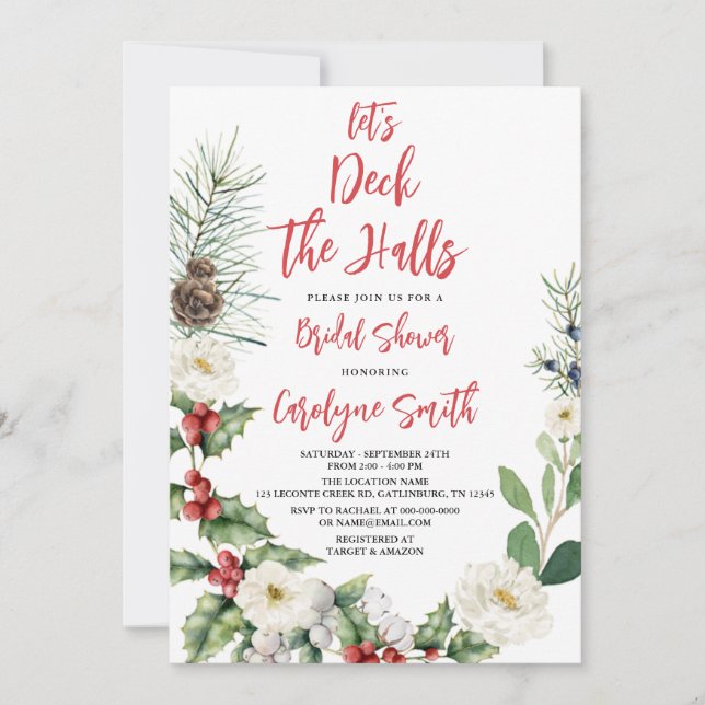 Christmas Deck the Halls Bridal Shower Invitation (Devant)